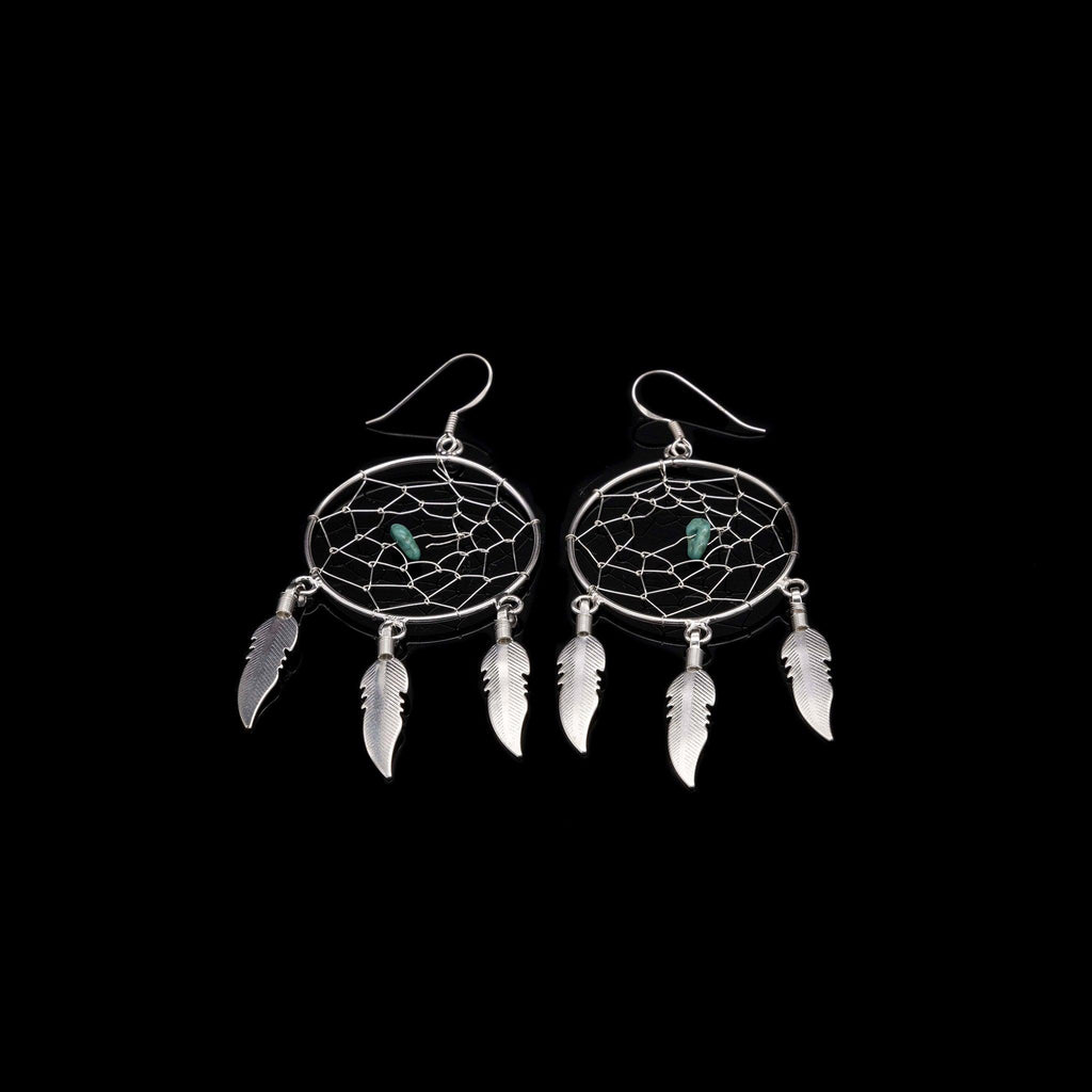 Sterling Silver Dream Catcher Earrings With Turquoise Stone - Evolve Yourself 