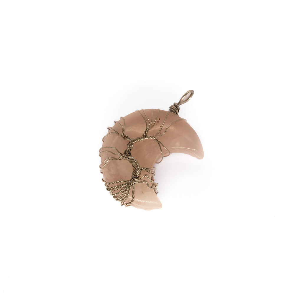Rose Quartz Moon Wire Wrapped Tree Of Life Pendant - Evolve Yourself 