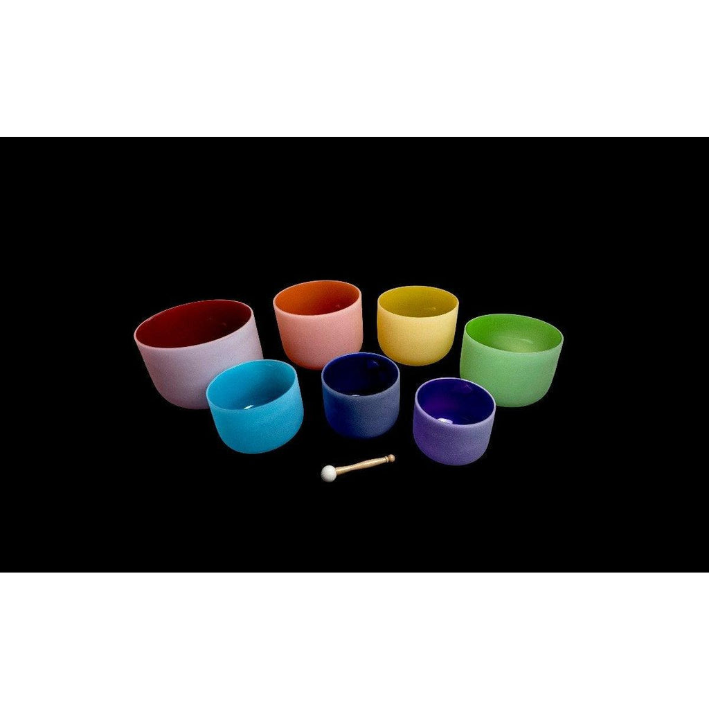 Set of 7  Coloured Quartz Crystal Singing Bowls - 6''-12'' - 432Hz - Evolve Yourself 