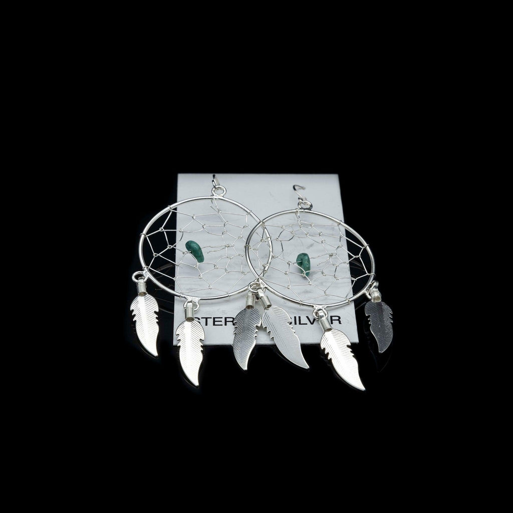 Sterling Silver Dream Catcher Earrings With Turquoise Stone - Evolve Yourself 