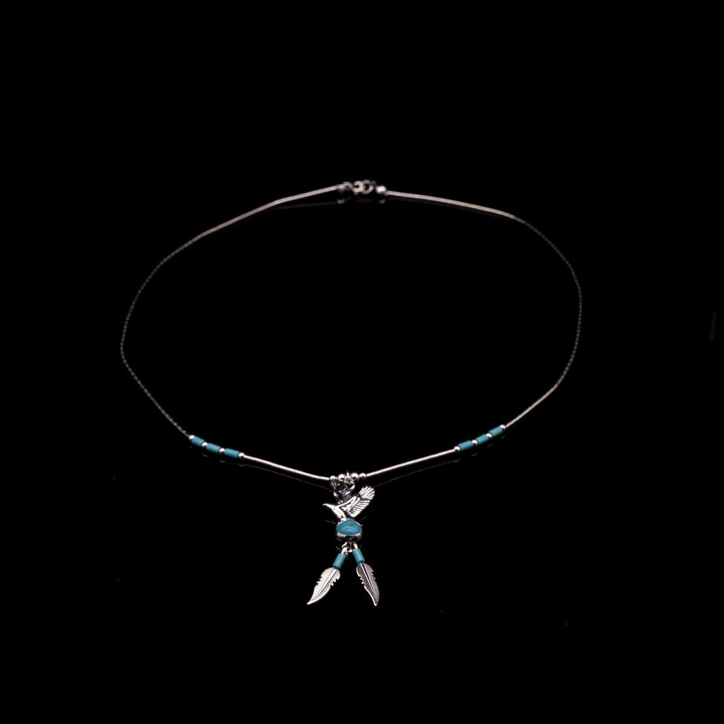 Sterling Silver Eagle Necklace With Silver Feathers & Turquoise Stone - Evolve Yourself 