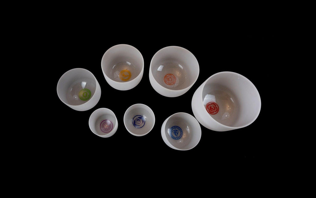 Set of 7  Chakra Quartz Crystal Singing Bowls -6''-12'' - 432Hz - Evolve Yourself 